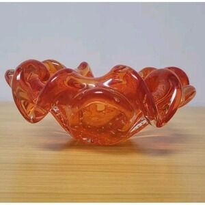 Orange Glass Ashtray Bullicante Controlled Bubble Murano Mid Century Modern Bowl